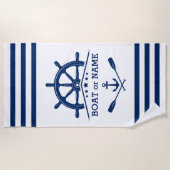 Nautische Anker Oars Helm Jouw naam Navy op Wit Strandlaken (Voorkant)