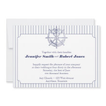 Nautische anker op grijze streep bruiloft uitnodig