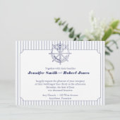 Nautische anker op grijze streep bruiloft uitnodig kaart (Staand voorkant)