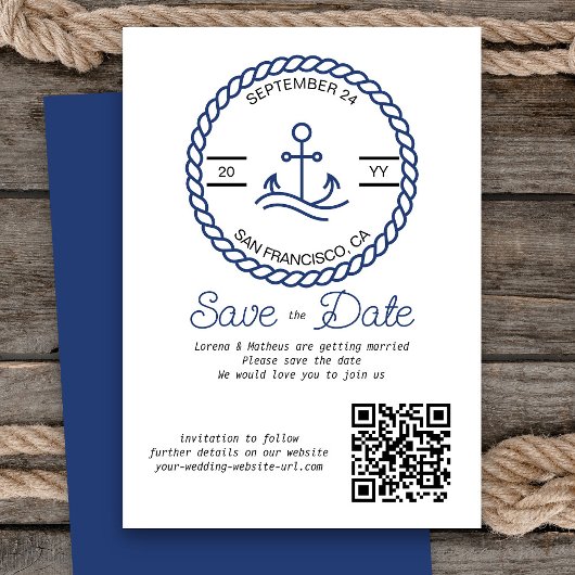 Nautische Anker QR Code Bruiloft Opslaan De Datum Save The Date