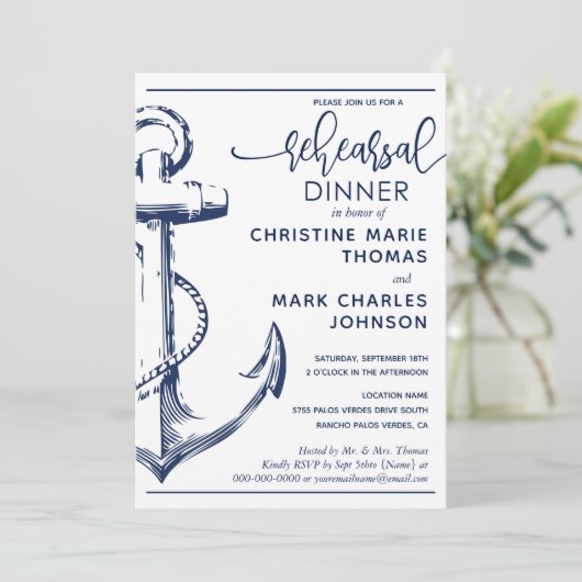 Nautische Anker repetitie bruiloft diner Kaart (Staand voorkant)