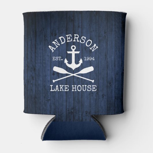 nautische anker riemen blauw hout familie meerhuis blikjeskoeler (Voorkant)