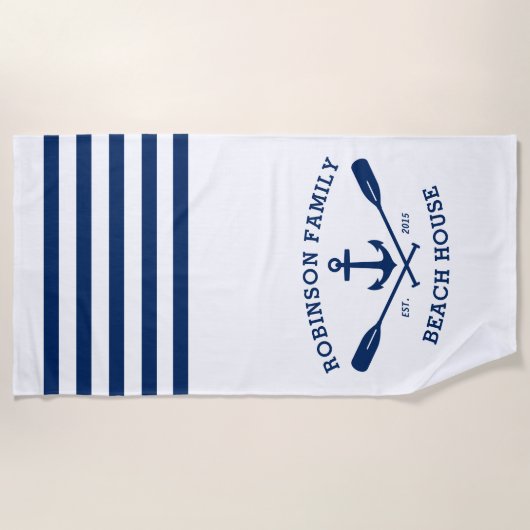 nautische anker riemen familienaam strand huis wit strandlaken (Voorkant)
