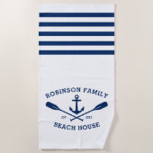 nautische anker riemen familienaam strand huis wit strandlaken (Voorkant)