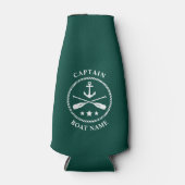 Nautische Anker Riemen Kapitein Uw Boot Naam Groen Flesjeskoeler (Voorkant)