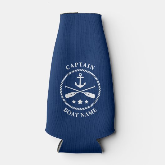 Nautische anker riemen kapitein uw boot naam marin flesjeskoeler (Voorkant)