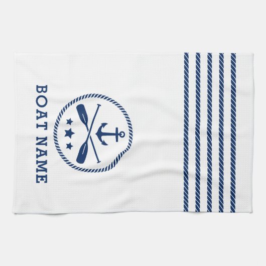 nautische anker riemen sterren boot naam blauw wit theedoek (Horizontaal)