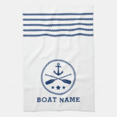 nautische anker riemen sterren boot naam blauw wit theedoek (Verticaal)