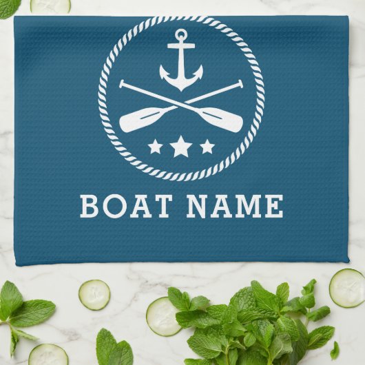 Nautische Anker Riemen Sterren Bootnaam Aqua Blue Theedoek (Gevouwen)