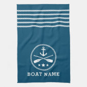 Nautische Anker Riemen Sterren Bootnaam Aqua Blue Theedoek (Verticaal)