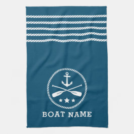 Nautische Anker Riemen Sterren Bootnaam Aqua Blue Theedoek