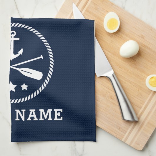 nautische anker riemen sterren bootnaam Zee blauw Theedoek (Quarter Fold)