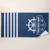 Nautische Anker Riemen Wheel Jouw naam Blauw & Wit Strandlaken (Voorkant)