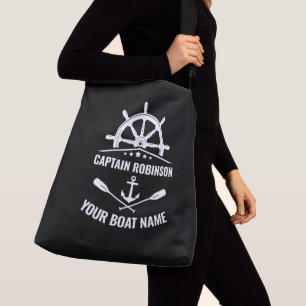 Nautische Anker Riemen Wiel Boot Kapitein Naam Zwa Crossbody Tas