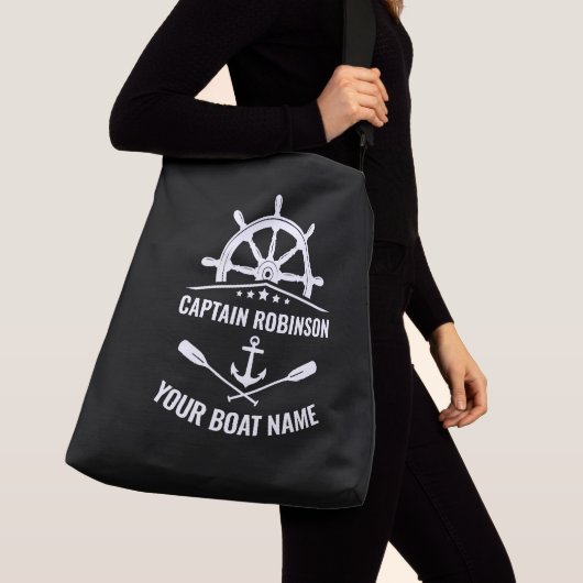Nautische Anker Riemen Wiel Boot Kapitein Naam Zwa Crossbody Tas (Dichtbij)