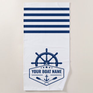 Nautische Anker Riemen Wiel Jouw naam Navy & White Strandlaken