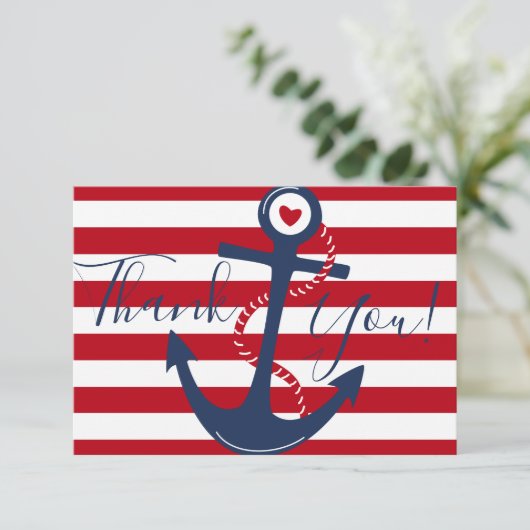 nautische anker rode witte oceaan boot dank u kaart (Staand voorkant)