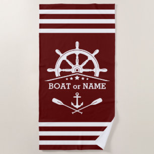 Nautische Anker Roeiriemen Helm Jouw naam Rood & W Strandlaken