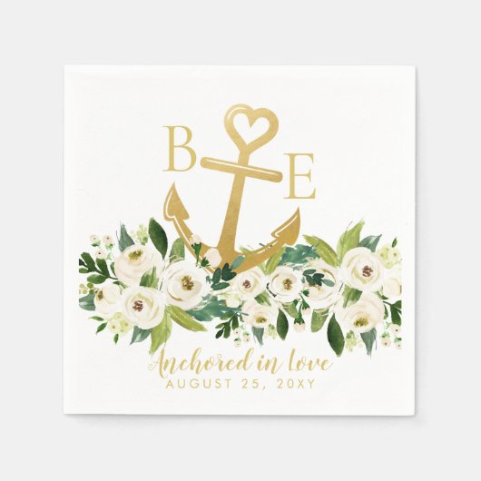 Nautische anker romantische bloemenbruiloft servet (Voorkant)