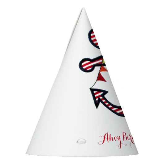 Nautische Anker Rood & Witte Strepen Ahoy Verjaard Feesthoedjes (Links)