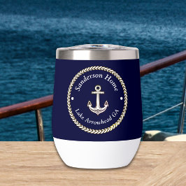 Nautische Anker Rope Navy Blauw Wit Monogram Naam