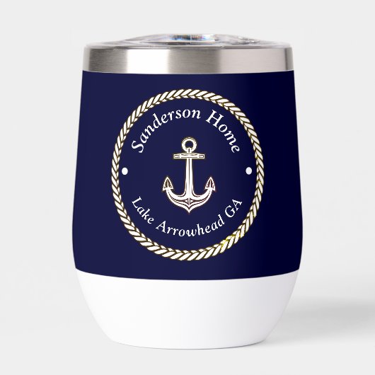 Nautische Anker Rope Navy Blauw Wit Monogram Naam (Voorkant)