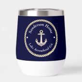 Nautische Anker Rope Navy Blauw Wit Monogram Naam (Achterkant)