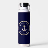 Nautische Anker Rope Navy Blauw Wit Monogram Naam Waterfles (Achterkant)