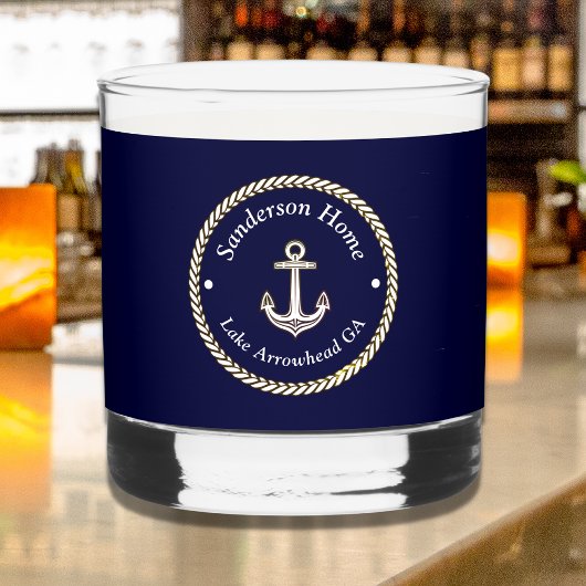 Nautische Anker Rope Navy Blauw Wit Monogram Naam Whisky Glas