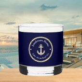Nautische Anker Rope Navy Blauw Wit Monogram Naam Whisky Glas