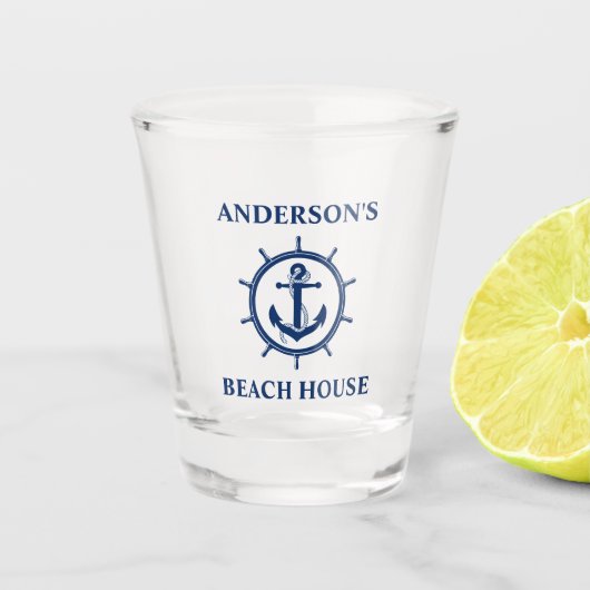 Nautische Anker Rope Wiel Boot Naam Shot Glas (Voorkant)