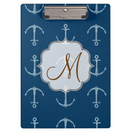 Nautische Anker Sail Monogram Initiaal Clip Board Klembord (Voorkant)