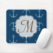 Nautische Anker Sail Monogram Initiaal Muismat (Met muis)