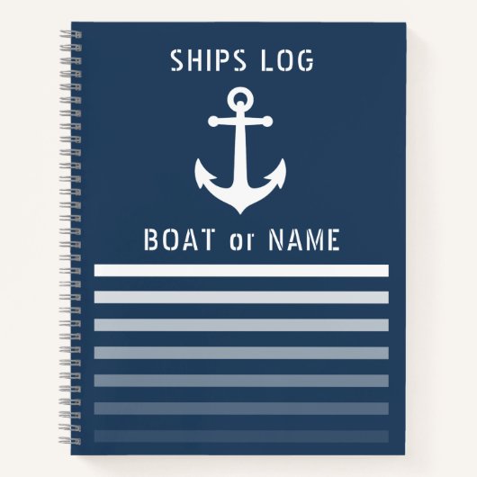 Nautische Anker Ships Log Blue 8.5x11 Notitieboek (Voorkant)