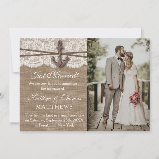 nautische anker strand bruiloft foto huwelijk aankondiging (Voorkant)