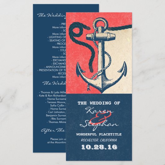 Nautische Anker Strand Wedding Programma's (Voorkant / Achterkant)