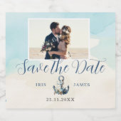 Nautische Anker Strand Wedding Save the Date Foto Sparkling Wijnetiket (Enkel label)