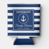 nautische anker touw blauw gestreepte familie reün blikjeskoeler (Voorkant)