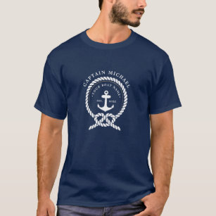 Nautische Anker & Touw Boot & Naam van de Kapitein T-shirt