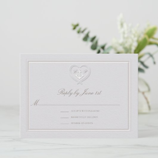 Nautische Anker Touw Classic RSVP Wedding Response (Staand voorkant)