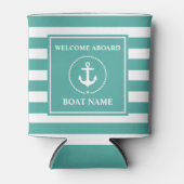 Nautische Anker Touw Gestreept Welkom Boot Naam Blikjeskoeler (Voorkant)