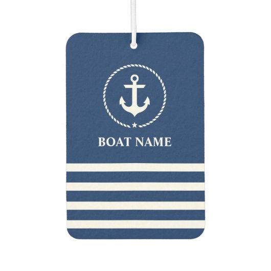 Nautische Anker Touw Gestreepte Boot Naam Blauw Luchtverfrisser (Voorkant)