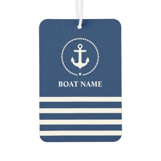 Nautische Anker Touw Gestreepte Boot Naam Blauw Luchtverfrisser (Achterkant)