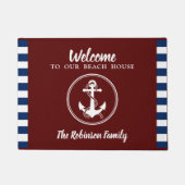 Nautische anker touw strand huis familienaam deurmat (Voorkant)
