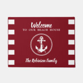 Nautische Anker Touw Welkom Strand Huis Naam Rood Deurmat (Voorkant)