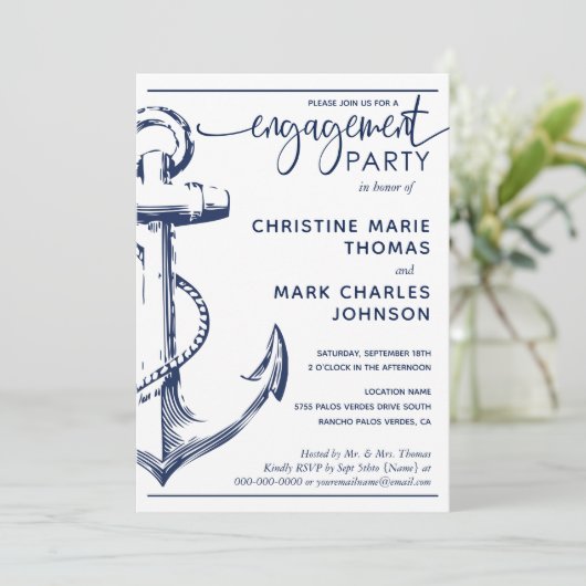 nautische anker verlovingsfeest bruiloft kaart (Staand voorkant)