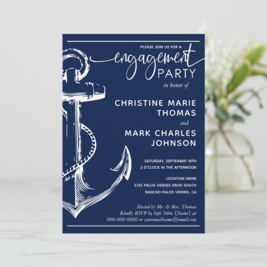 nautische anker verlovingsfeest bruiloft marine kaart (Staand voorkant)