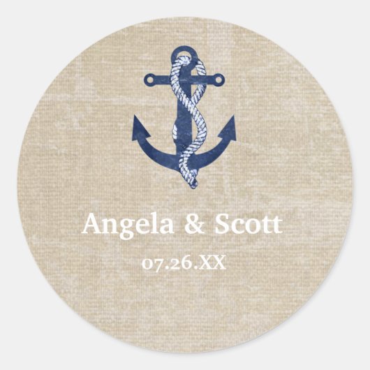 Nautische anker Vintage bruiloft partij gunst Ronde Sticker (Voorkant)