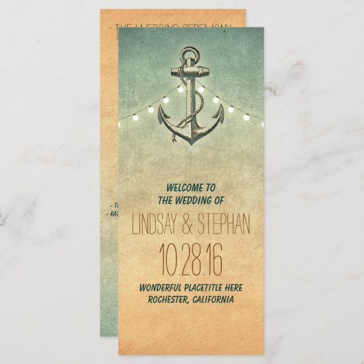 Nautische Anker Vintage Trouwprogramma's Programmakaart (Voorkant / Achterkant)