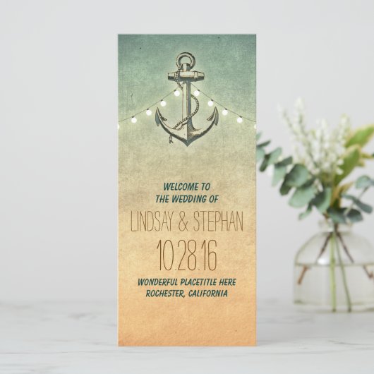 Nautische Anker Vintage Trouwprogramma's Programmakaart (Staand voorkant)